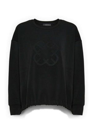 Zwarte sweatshirt van zachte stof, met een getextureerd, tonale logo in het midden, geribbelde manchetten en een iets kortere zoom.