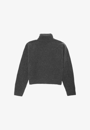 Grau Rollkragenpullover aus weichem, strukturiertem Stoff; verfügt über einen taillierten Kragen sowie gerippte Bündchen und Saum; cropped Länge und entspannter Schnitt.