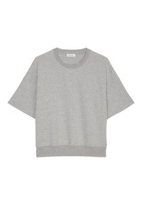 Szara bawełniana bluza z krótkim rękawem, okrągłym dekoltem i prążkowanym dołem. Charakteryzuje się luźnym krojem i miękką fakturą. Brak wzorów i ozdób.