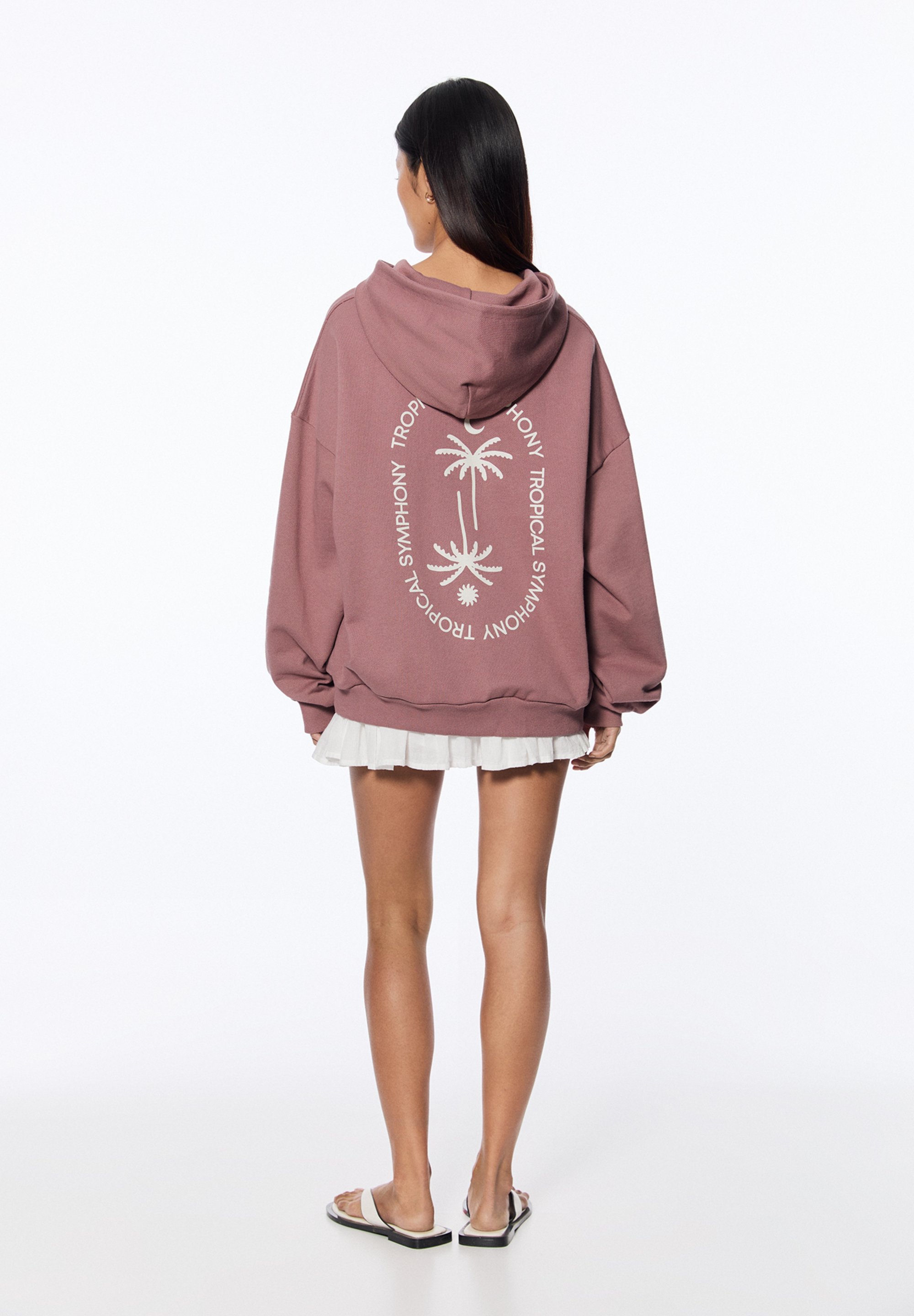 PULL&BEAR PALM TREE GRAPHIC - Kapuzenpullover - mottled pink/pink  