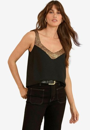 REGULAR FIT - V-NECK - Top - black/gold sequin