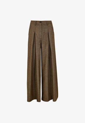 Apricot, HERRINGBONE TWEED WIDE-LEG TROUSERS - Pantalones - brown