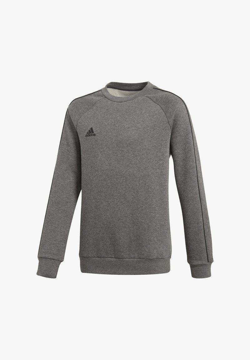 Felpa grigia con scollo rotondo, maniche lunghe a raglan, polsini e orlo a coste. Presenta un piccolo logo nero sul petto.