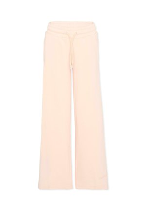 Pantaloni della tuta beige chiaro a gamba larga con vita elastica e coulisse, realizzati in tessuto morbido per un uso casual.