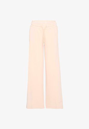 Lichtbeige sweatpants met wijde pijpen, elastische tailleband en koordje, gemaakt van zachte stof voor casual gebruik.