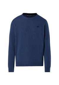 Marineblauer, langärmeliger Pullover aus weichem Material. Verfügt über einen Rundhalsausschnitt und ein kleines Logo auf der Brust. Einfaches Design mit gerippten Bündchen.