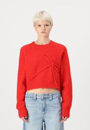 CROPPED CREW BOW NOVELTY - Strikkegenser - cherry