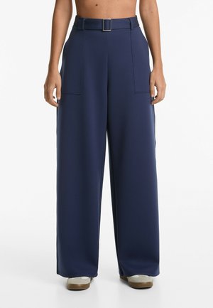 BELTED WIDE - Nohavice - dark blue