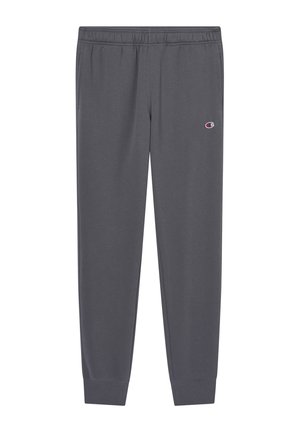 Pantaloni della tuta grigi in cotone con cintura elastica, polsini aderenti e un piccolo logo dettagliato sul lato. Tessuto liscio, design classico.
