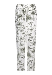 Bloemenpatronen broek in wit en groen, met een elastische tailleband met trekkingkoord, rechte pijpen en lichtgewicht stof.