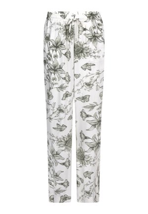 Bloemenpatronen broek in wit en groen, met een elastische tailleband met trekkingkoord, rechte pijpen en lichtgewicht stof.