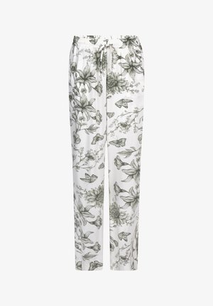 Blumenmuster-Hosen in Weiß und Grün, mit einem elastischen Bund und Kordelzug, im geraden Schnitt und aus leichtem Stoff.