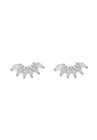 Orecchini argento con pietre trasparenti a taglio marquise disposte in un design a forma di foglia, con piccoli accenti rotondi che ne esaltano l'eleganza.