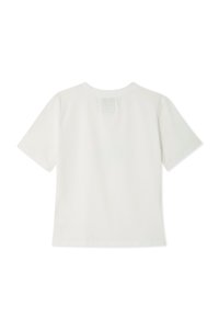 Korte T-skjorte i bomull med korte ermer i off-white. Rund halsdesign med en teksturert logo under halslinjen. Glatt, uten dekorasjoner.