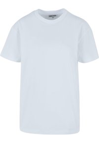 T-shirt in cotone bianco con scollo rotondo classico, maniche corte e vestibilità rilassata. Presenta un design minimal per un uso versatile.