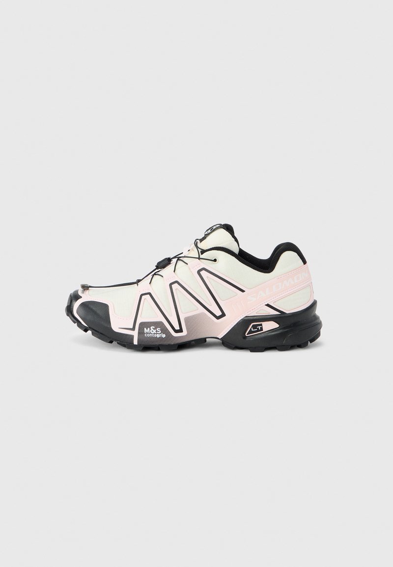 Letvægtssportsko i off-white og pink, med en åndbar overdel, sorte detaljer og en tekstureret gummiydersål for godt greb.