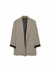 Rutig blazer i beige och svart med en avslappnad passform, långa ärmar, flikkragar och två framfickor. Satinsliknande foder.