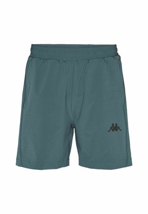 Sinirohelised spordipüksid elastse vöökohaga, kahe küljetaskuga ning musta Kappa logoga vasakul säärel. Sile ja kerge kangas.