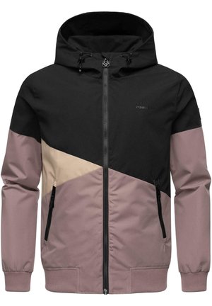Gevoerde jas met een kleurblokontwerp in zwart, beige en mauve. Voorzien van een rits, zijzakken en ribgebreide manchetten. Soepele textuur.