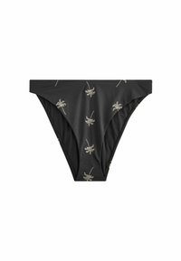 Čierne bikiny s jemnou zlatou výšivkou palmového listu. Hladká látka, nízky strih a bezšvové spracovanie.