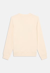 Sudadera de color beige claro con mangas largas, cuello redondo y puños acanalados. Textura suave, diseño sencillo, sin gráficos ni adornos.