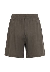 Šortai ar beanie dizainu tumši olīvu krāsā, izgatavoti no viegla auduma. Rūpīgi izstrādāta elastīga jostasvieta un sānu kabatas. Vienkāršs, taisns griezuma dizains.