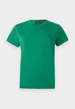 Groen T-shirt met korte mouwen en ronde hals, met een klein blauw Polo Ralph Lauren-logo geborduurd op de linkerborst.