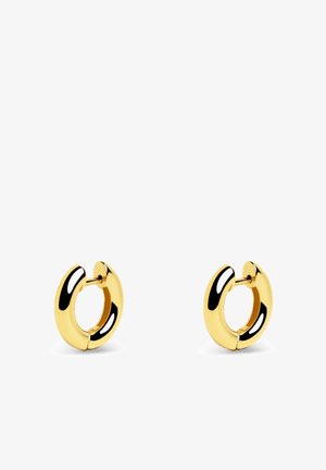 Boucles d'oreilles en or avec un design lisse et arrondi, et une finition polie. Fixées par une tige et un fermoir papillon ; légères et de forme simple.