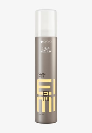 Spray lucidalabbra Wella Professionals EIMI Glam Mist con corpo argento e cappuccio trasparente su sfondo bianco.