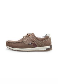 Tenisi din suede cărămiziu cu design cu șireturi, accente texturate contrastante, cusături dentare și talpă din cauciuc cu model antiderapant.