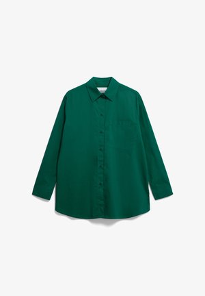 Groene button-up shirt met een klassieke kraag, lange mouwen, een enkele borstzak en een gladde, lichtjes gestructureerde stof.