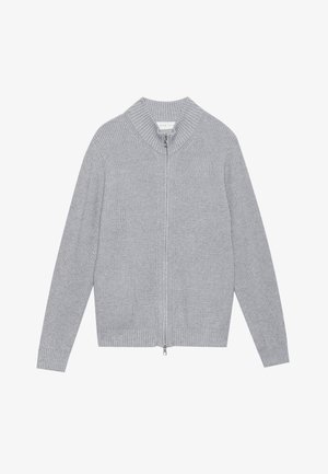 Hallid ribaga kardigan, millel on lukuga esikülg, suur krae, pikad varrukad ja kitsad mansetid. Valmistatud pehmest kudumismaterjalist.