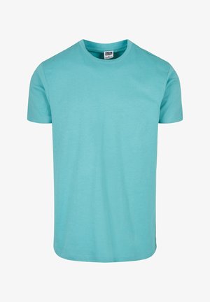 T-shirt turquoise a maniche corte realizzato in cotone. Presenta un collo rotondo e un design pulito e semplice, privo di motivi o decorazioni.