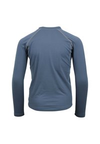 Chemise à manches longues en bleu ardoise, fabriquée en tissu lisse et léger. Dotée de manches raglan et de coutures à plat pour un confort supplémentaire.