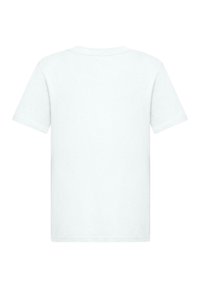 Bílé bavlněné tričko, krátké rukávy, kulatý výstřih, hladká textura, jednoduchý design bez grafiky nebo vzorů. Zobrazeno z zadní strany.