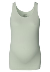 Lichtgroene geribbelde zwangerschaps tanktop, met een ronde hals en een aansluitend ontwerp, gemaakt van zachte rekbare stof voor comfort.