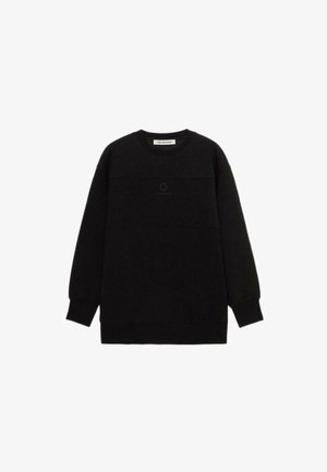 Schwarzer Sweatshirt mit langen Ärmeln, weichem Material, gerippten Bündchen und Saum, mit einem subtilen Logo in der Mitte, runder Ausschnitt und normaler Passform.