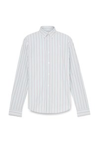 Lange mouw, knoopsluiting shirt met verticale strepen in pastelkleuren zoals roze, blauw en groen, met een klassieke kraag en knopen aan de voorkant.