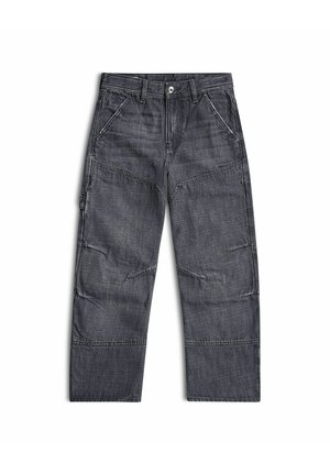 Pantalon de travail en denim gris foncé avec coutures renforcées, poches avant, passants de ceinture et coupe décontractée.