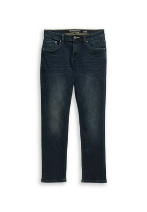 Jeans slim fit blu scuro con tasche frontali, passanti per cintura e chiusura con bottone, taglia 31/32 di Tom Tailor.