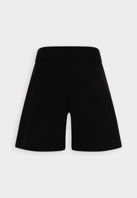 Svarta högmidjade shorts i ett smidigt, stretchigt tyg. Har en avslappnad passform och sidofickor. Enkelt design utan synliga mönster eller dekorationer.