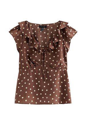 New Look, SPOT PRINT FRILL TRIM TEA TOP - Blusa - brown pattern