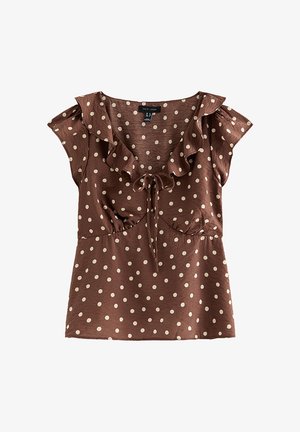 New Look, SPOT PRINT FRILL TRIM TEA TOP - Bluse - brown pattern
