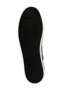 Suola di scarpa in gomma nera con un motivo superficiale testurizzato, caratterizzata da un bordo bianco. Forma curva con una transizione fluida verso la parte superiore.