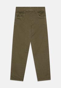 Olivgröna byxor i bomull med en slät textur, med framfickor och raka ben.