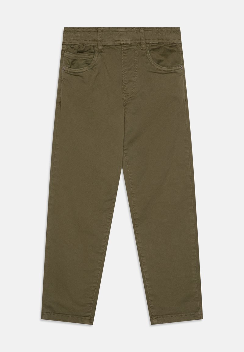 Olivengrønne bukser laget av bomull med en myk tekstur, med fram lommer og rett ben-design.