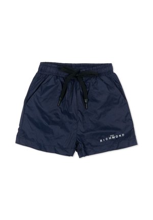 Marineblauwe zwemshorts met elastische tailleband, zwart trekkoord, zijzakken en het "John Richmond"-logo op het linkerbeen.