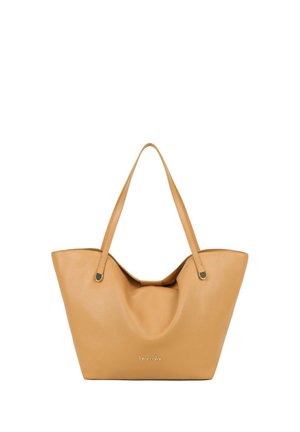 Borsa a tracolla in pelle color cuoio con due spalline e un leggero arricciamento centrale, marchiata "braccialini" nella parte inferiore frontale.