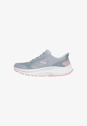 Lightweight athletic shoe with a gray mesh upper, pink accents, and a white cushioned sole labeled "ULTRA LIGHT." Designed for comfort and breathability.