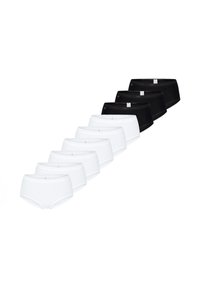 Zestaw ośmiu par bielizny, zawierający cztery czarne i cztery białe pary. Wykonane z miękkiego materiału o gładkim, bezszwowym kroju.